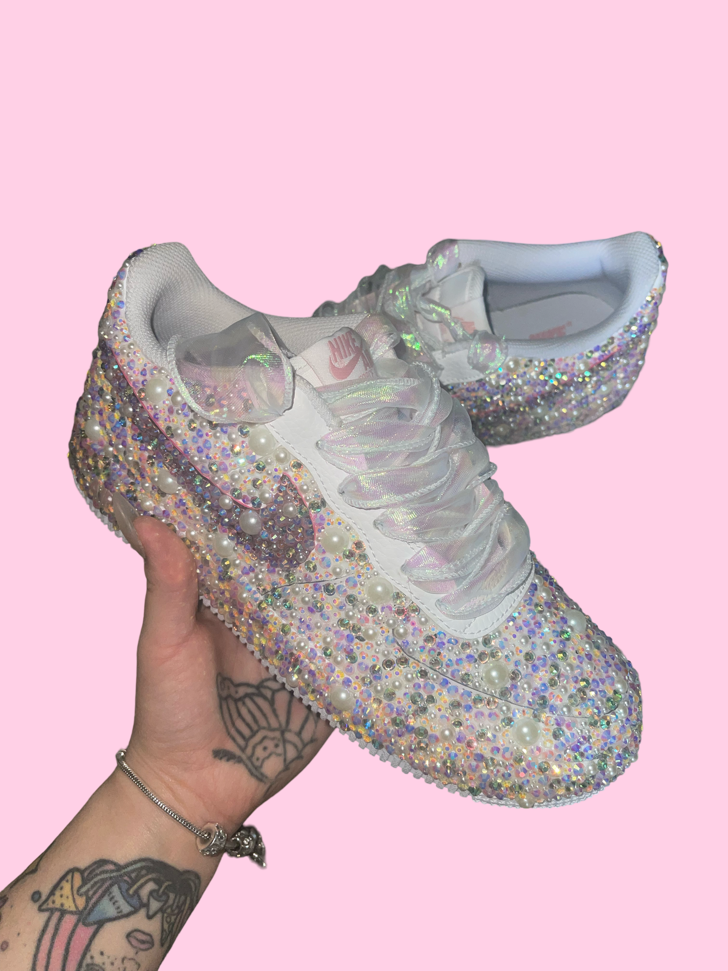 Custom Pink and Pearl Rhinestoned Nike Air Force 1