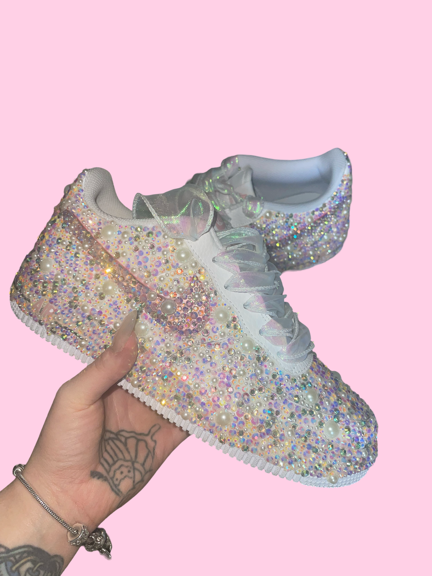 Custom Pink and Pearl Rhinestoned Nike Air Force 1